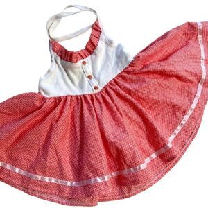 Vintage 60s 70s One of a Kind Handmade Country Plaid Halter Circle Skirt Dress